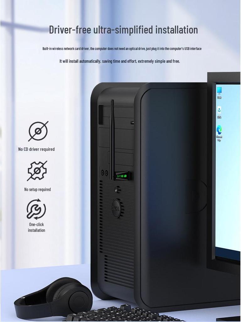 WiFi6 USB Network Card AX300: 286Mbps Wireless Receiver & Transmitter, Driver-Free for Computers