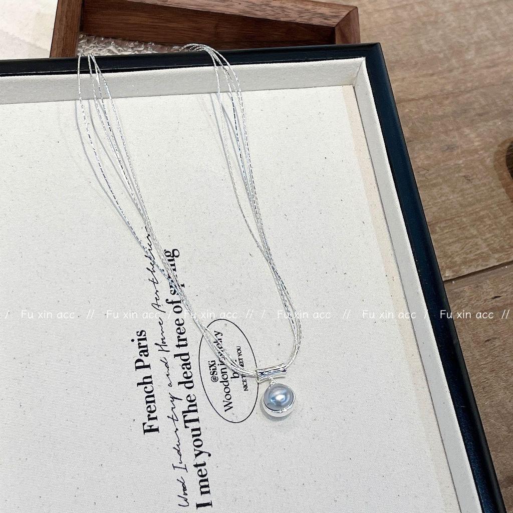 Elegant Gray & White Double-Sided Pearl Pendant Necklace - Minimalist Niche Choker & Versatile Clavicle Chain for Women