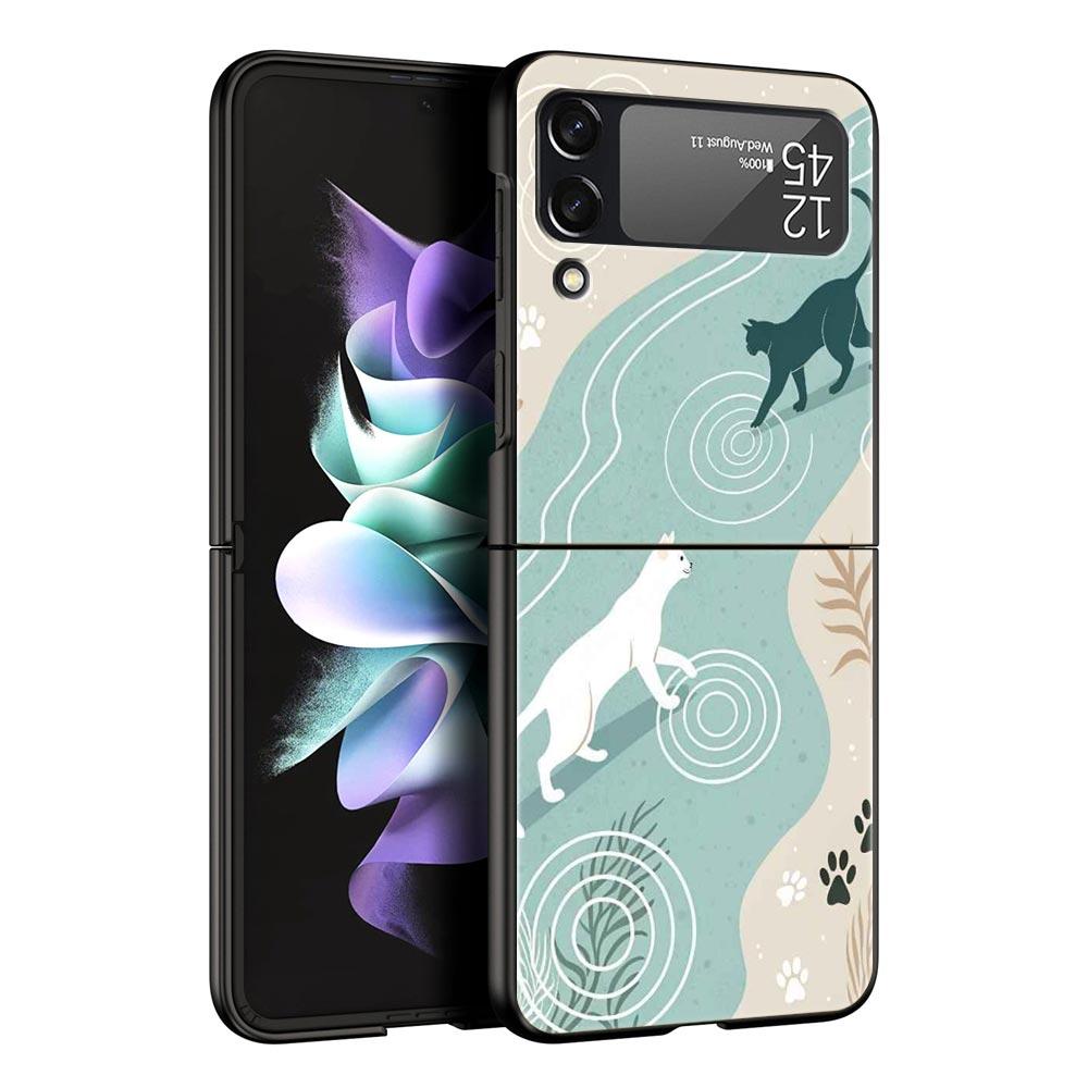 Abstract Creative Cute Cat Line Pattern Hard PC Phone Case For Samsung Galaxy Z Flip 7 6 5 4 Black Cover For Galaxy Z Flip 3 Bag