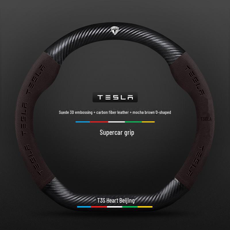 

Чехол на руль Tesla: Натуральная кожа и замша, углеродное волокно для Model 3/Y/X 38cm