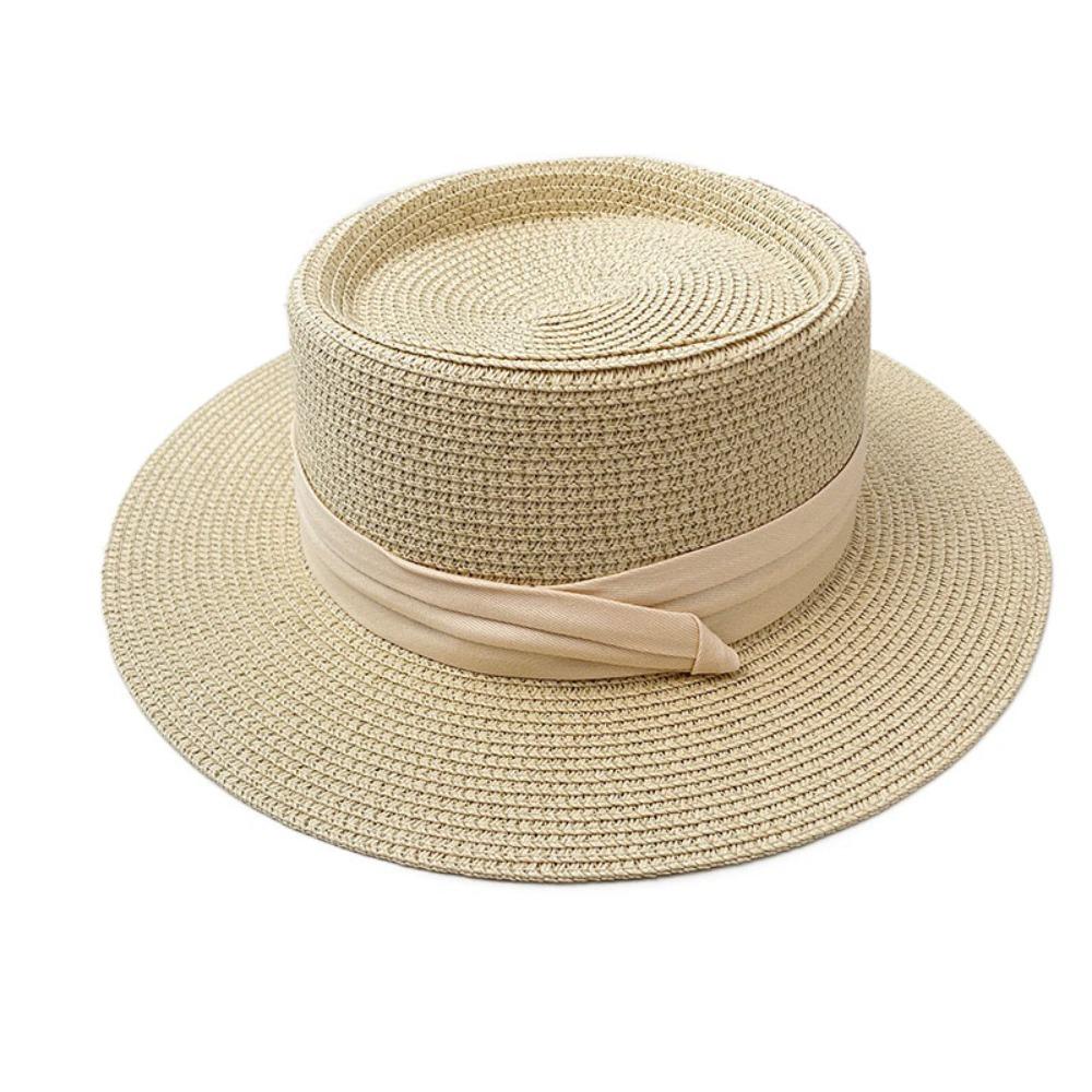 Flat Brim Straw Woven Hat Wide Brim Women's Sun Hat Fashion Sunscreen Bucket Hat  Hiking