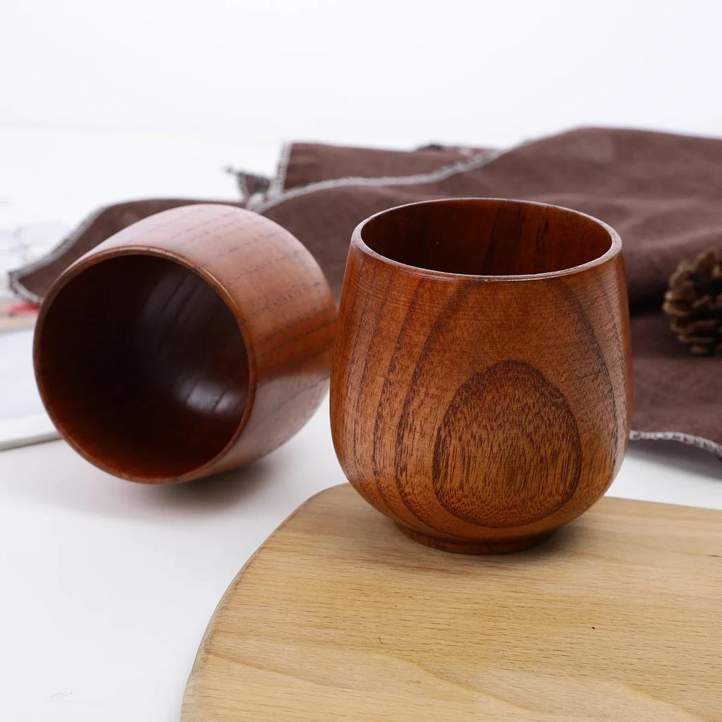 1pc Handcrafted Retro Style Wooden Tea Cup, Durable Outdoor Camping Water Cup With Irregular Pattern