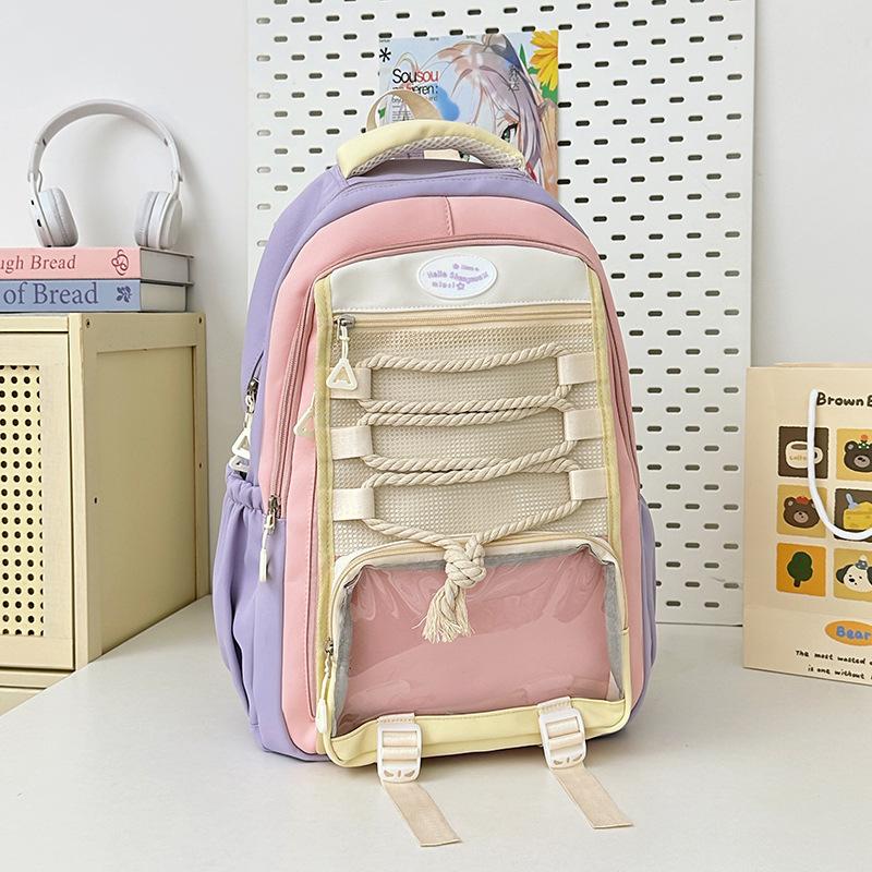 Schoolbag new high-value Mori ins fresh and sweet contrasting color splicing backpack junior high school students lightweight travel backpack