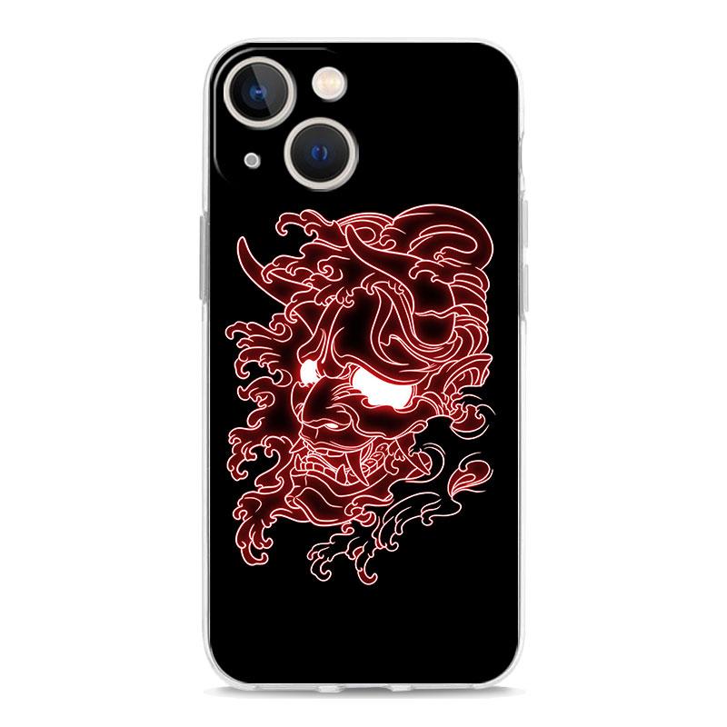 Luksusowe przezroczyste etui na telefon iPhone 15 14 13 12 11 Pro Max XS X XR 7 8 Plus Przezroczysta, odporna na wstrząsy obudowa Samurai Oni Mask neon