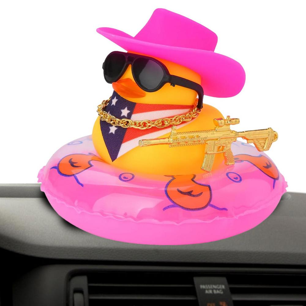 West Cowboy Car Ornaments Yellow Rubber Duck Interior Dashboard Decor Cute Mini Duck Decoration Car Interior Accessories