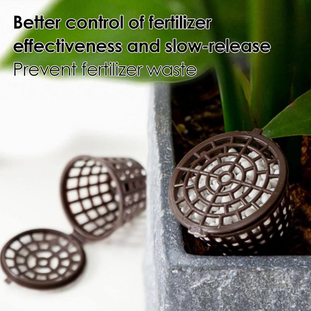 50Pcs Bonsai Fertilizer Baskets, 1.6 x 1.1in Plastic Fertilizer Mesh Basket Garden Nutrition Cups Slow Release Fertilizer Container for Succulent