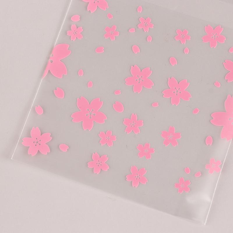 100Pcs Plastic Transparent Gift Bag Sakura Candy Cookie Packaging Bag With Diy Self Adhesive Bag Wedding Decoration Party Bags