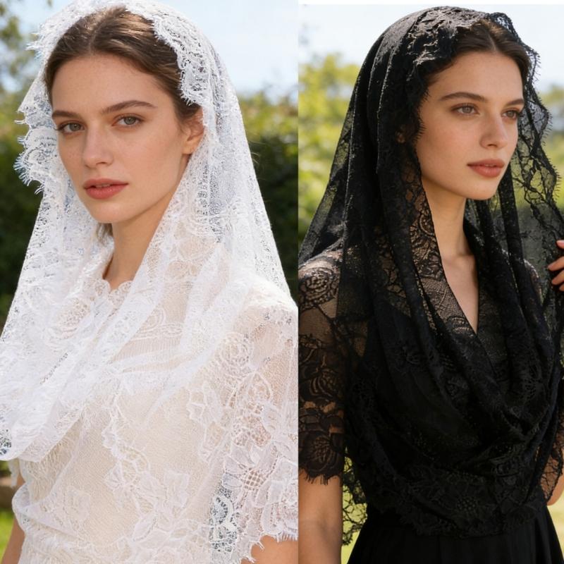 Gothic Bridal Veils Lace Brimmed Wedding Headpiece With Floral Lace For Halloween Bride Ceremony Accessories