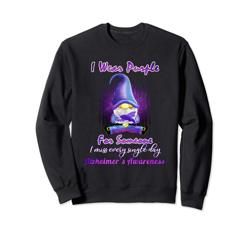 Disease Awareness Products Wearing Purple Ribbon Gnome Sweatshirt Alzheimer's I'm