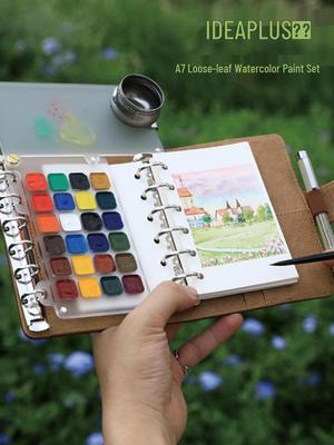 A7 Portable Watercolor Planner with Leather Cover - Loose-leaf Palette for Sketching and Painting