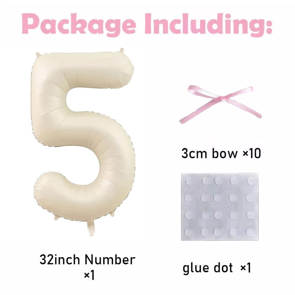32inch Pink Bows Number Balloons Cream White Beige Number Foil Balloons Pink Bows For Girls Birthday Coquette Themed Party Decor