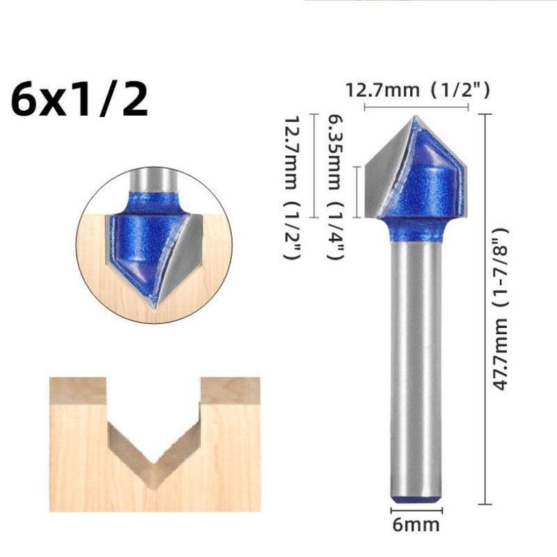 1/4inch 6mm Shank 90 Degree V Groove Template V-Groove V Grooving Router Bitit Carbide Milling Cutter Wood Drilling