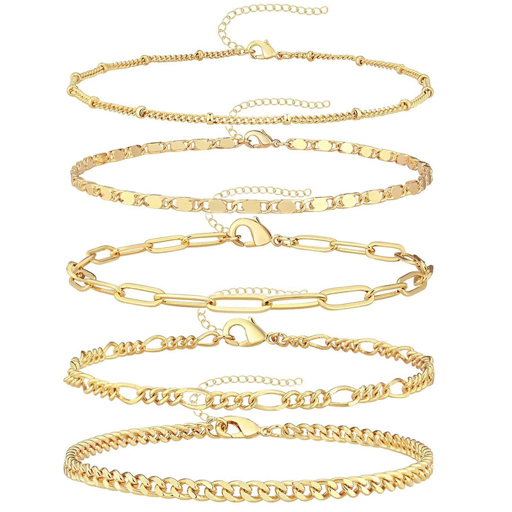 European & American Retro Cuban Link Anklet Set - 5 Pieces