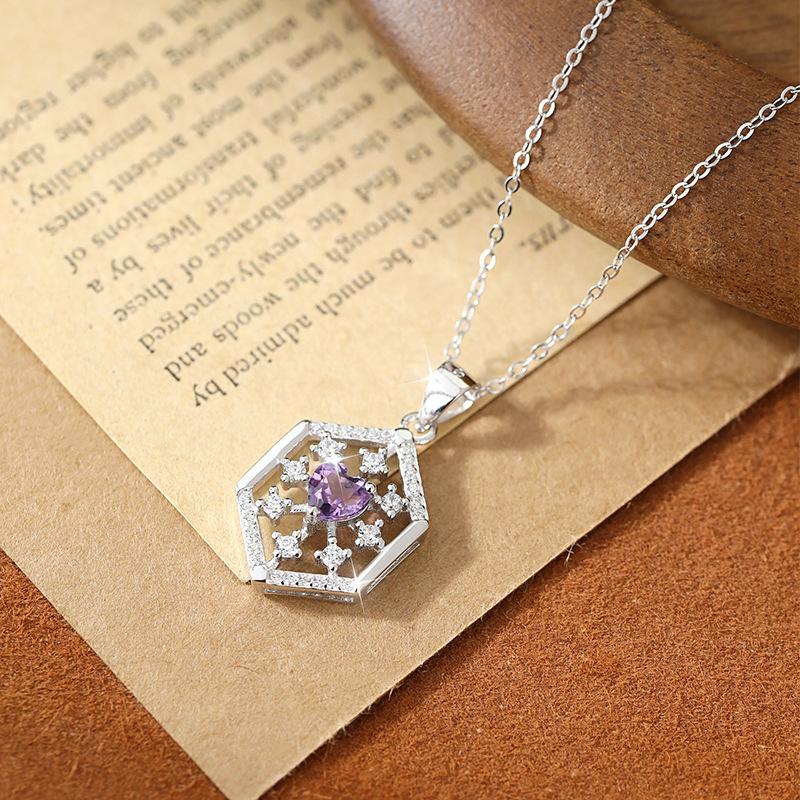 Collier pendent flocon de neige en argent sterling 925 pour femme, Collier cristal améthyste/péridot/topaze naturel, Bijoux de mode