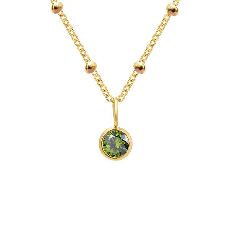 Stainless Steel Vacuum-Plated Birthstone Rhinestone Necklace for Women - Fashionable European & American Style