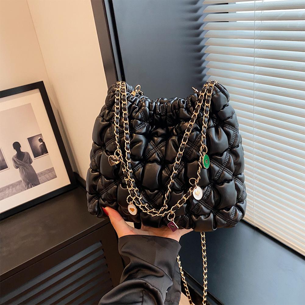 Dámská taška pro dojíždění Jednobarevná PU prošívaná sedlová taška Všestranné stylové stahovací ležérní kabelky