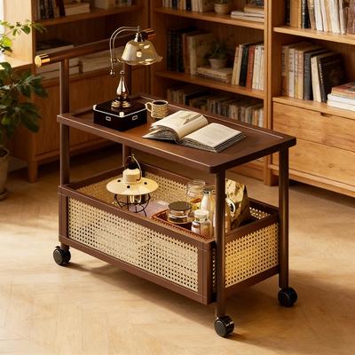 Antique Mobile Sofa Side Table Tea Table Small Push Table Modern Tea Cart Luxury Coffee Table Balcony Table Rattan Furniture