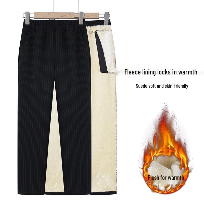 2024 Women's Fleece-Lined High Waist Plus Size Warm Pants for Middle-Aged and Elderly – Autumn/Winter Casual Wear