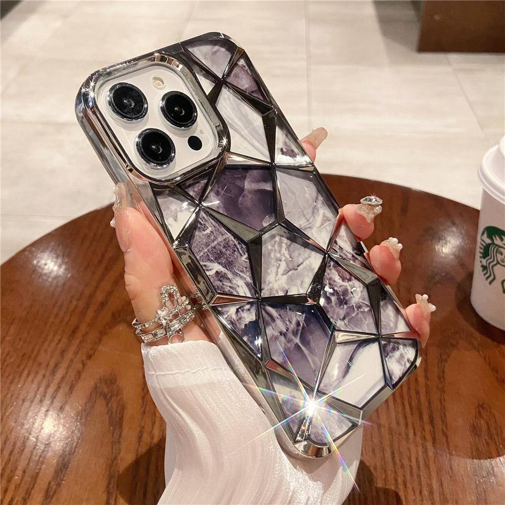 

Plating Glitter Diamond Pattern Colorful Marble Phone Case For iPhone 15 13 11 12 14 Pro Max Soft Silicone Transparent Cover For iPhone 15 Pro