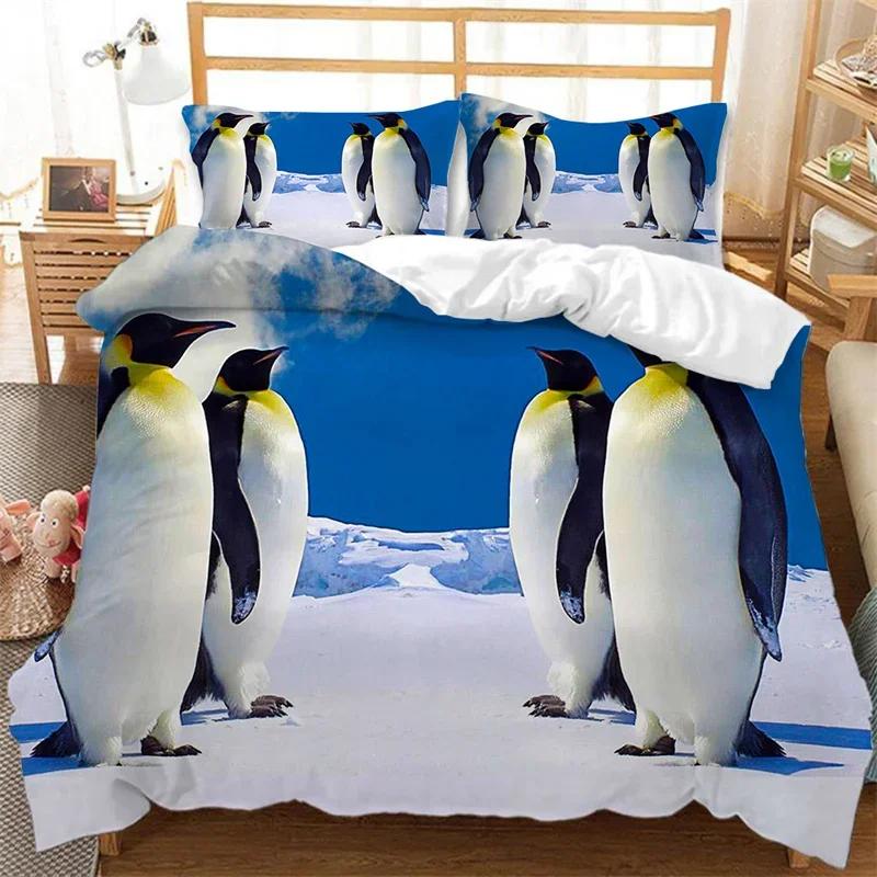 Penguin Bedding Set Galaxy Starry Sky Comforter Cover for Boys Girls Cartoon Penguin Duvet Cover Cute Antarctic Animal Bed Set