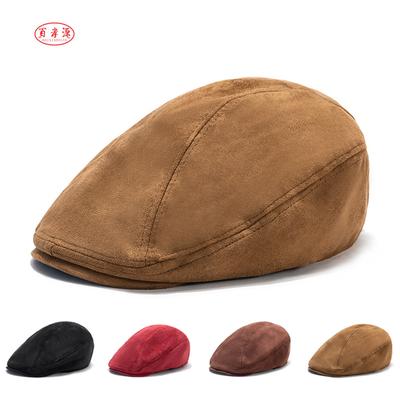 Youth Beret Men's Solid Color Cap Velvet Forward Cap Autumn Winter Vintage Peaked Cap