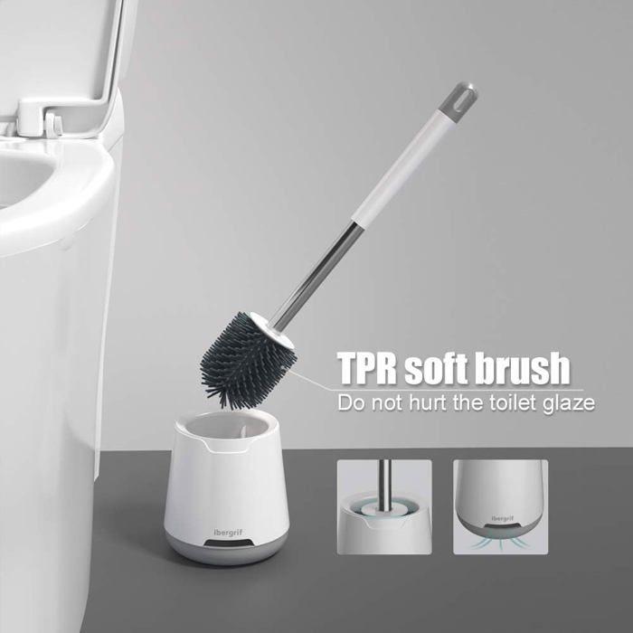 Ibergrif Brosse WC Silicone - Brosse Toilette Et Supports, Anti-goutte, Antibactérienne, Balai WC Ventilée, Blanc