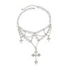 Cyberpunk Cross Pendant Necklace Female, Personalized Metal Rivet Imitation Pearl Clavicle Necklace