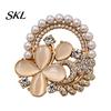 Secure Collar Pin Solid Alloy Pin, Four-Leaf Clover Center Shape Brooch with Dress Shirt Accessory Faux Opal, Electroplated Anti-Oxidation Fastener