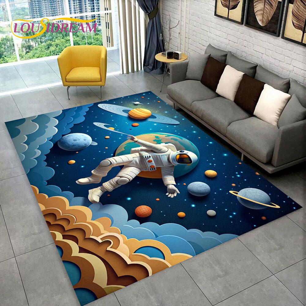 Astronaut Dream Universe Spaceman 3D Outer Space Cartoon Rug Carpet for Living Room Bedroom Decor,Non-slip for Sofa Doormat Kids