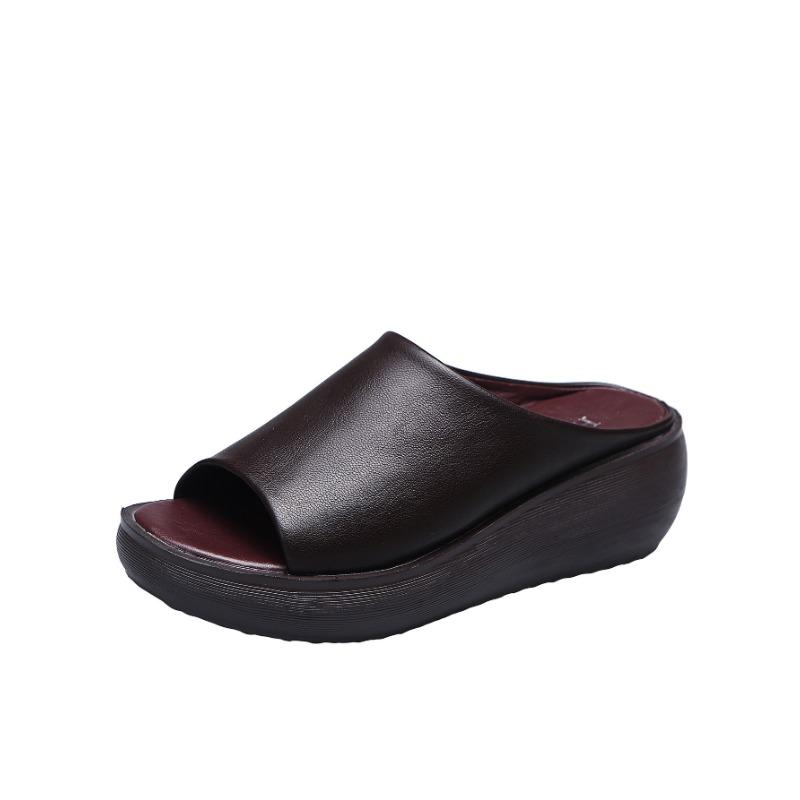 Slippers women's summer 2 new models go out to wear slope heel fish mouth one-word drag muffin thick bottom retro sandals