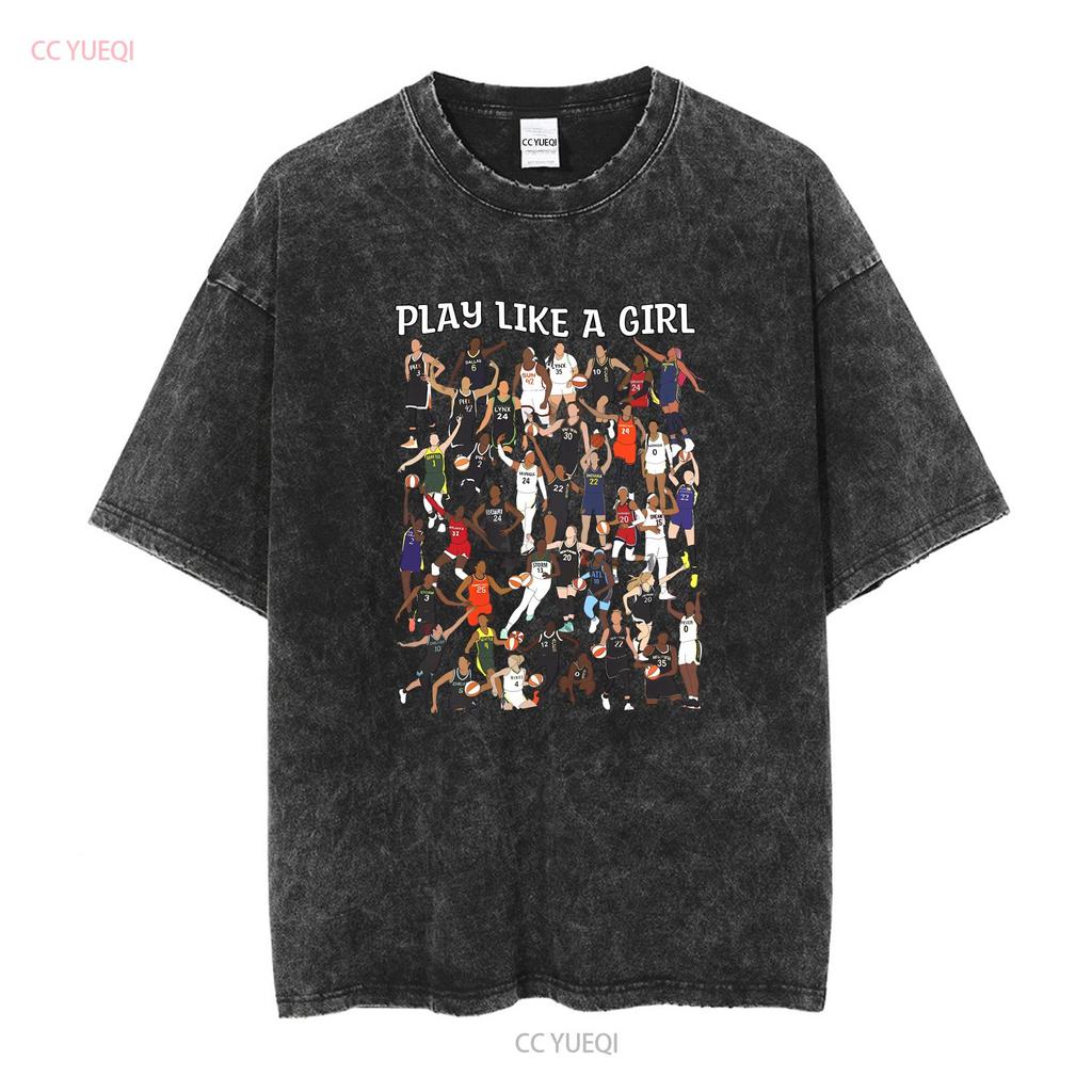 Spiele wie ein Mädchen WNBA Spieler Trikot T-Shirt lang- oder kurzärmlig Vintage gewaschen Weich Bequem Vielseitig homme Stilvoll