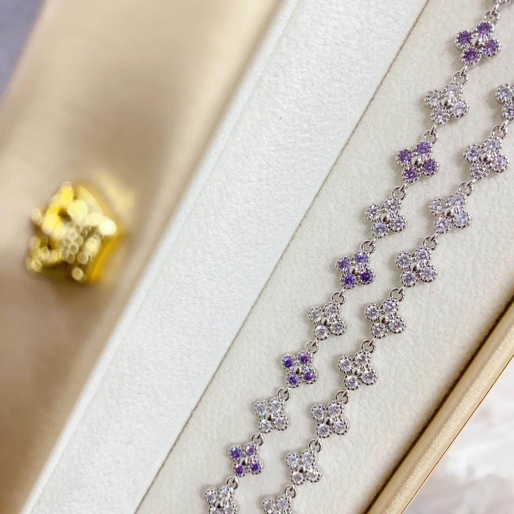 Hot Sale Flower Jewelry Light Luxury Colorful ZIRCON Gold Plated Four-leaf Clover Tennis Bracelet Women