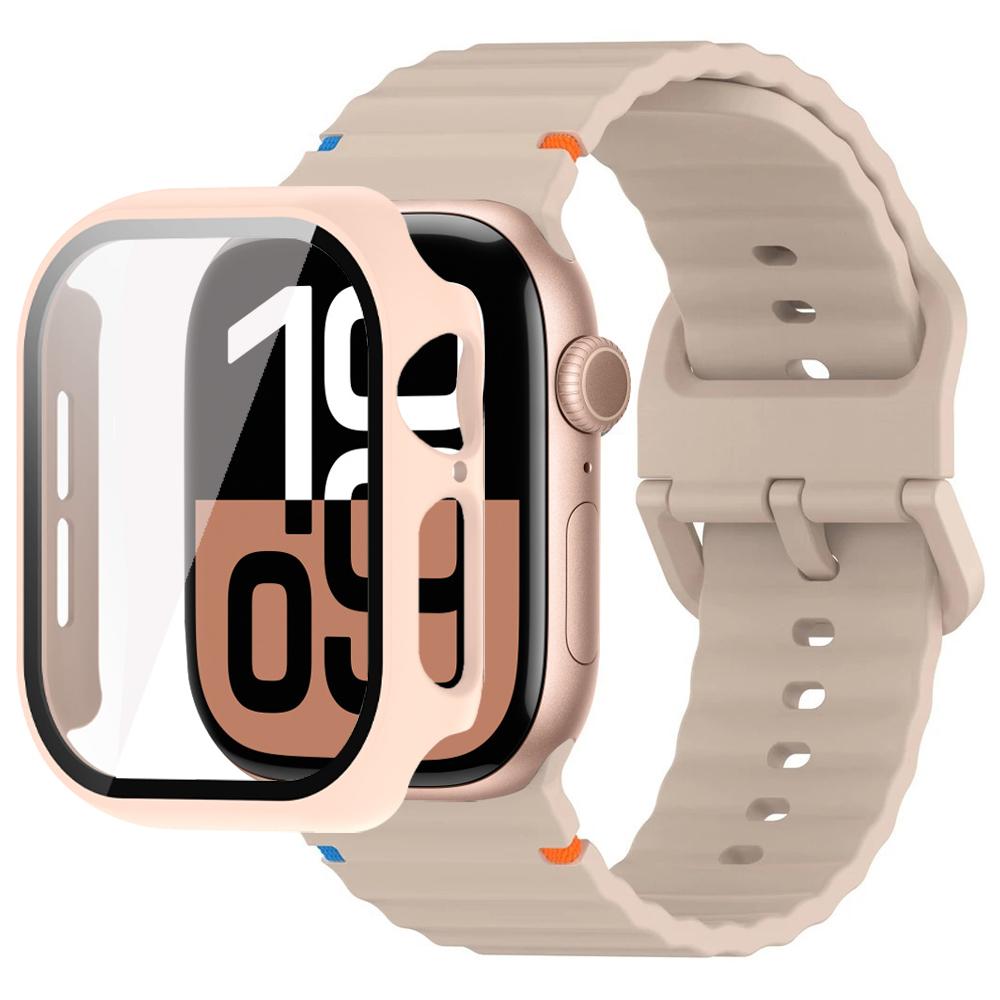 

Glass+Case+Strap For Apple Watch 10 band 46mm 42mm 44mm 45mm 41mm 40mm 38mm Silicone Sport bracelet iWatch Series 9 8 7 6 3 5 SE 46mm Series 10