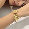 Fashion Flower Cuff Bracelet Gold Color Open Arm Bangle Elegant Vintage Elegant Bangles  Wedding