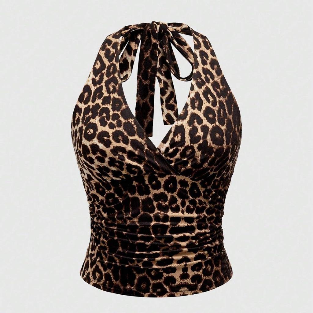 Women's Retro Backless Hanging Neck V-neck Print Sleeveless Vest Top