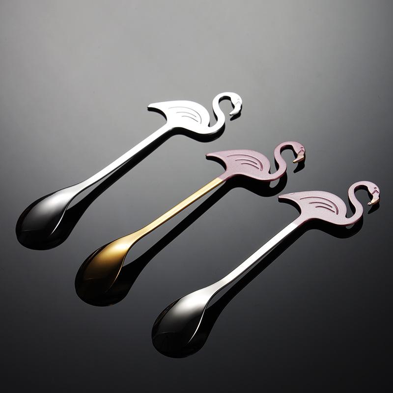 304 stainless steel flamingo shape coffee stirring spoon titanium coated paint creative spoon gift western food