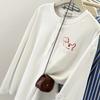 White cotton pocket lace embroidered splicing long-sleeved T-shirt women's loose crew neck top