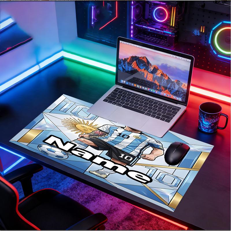 Custom Name Personalized Lionel Messi Pattern Mousepad, Laptop PC Desk Mat, Decorative Desk Mat for Home Keyboard Pad Gift