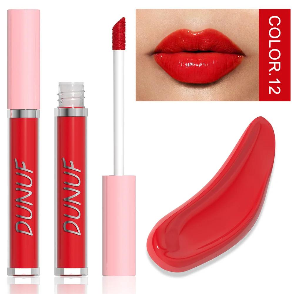 DUNUF Water Light Lip Glaze Mirror Glass Nude Pink Brown 16 Colors Highly Pigmented Lip Gloss Hydrating Sexy Red Lipstick Makeup