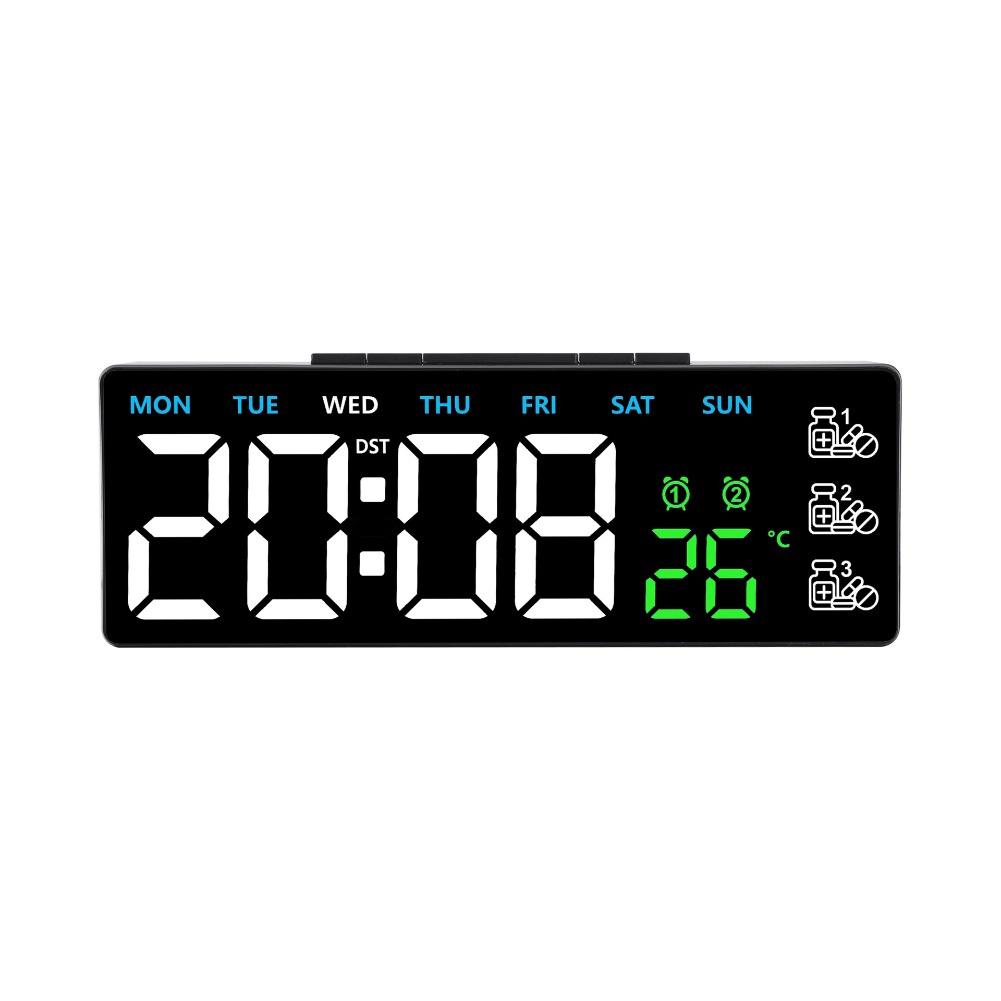 Digital Wall Clock with Large LED Display Week Day Temperature Alarm and Remote Control Three Brightness Levels