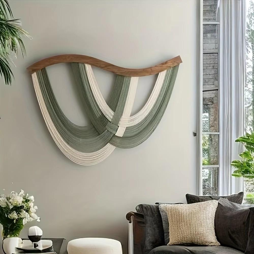 Green Beige Tassels Large Wall Hanging Boho Handwoven Tapestry Tassel Wall Hanging For Home Room