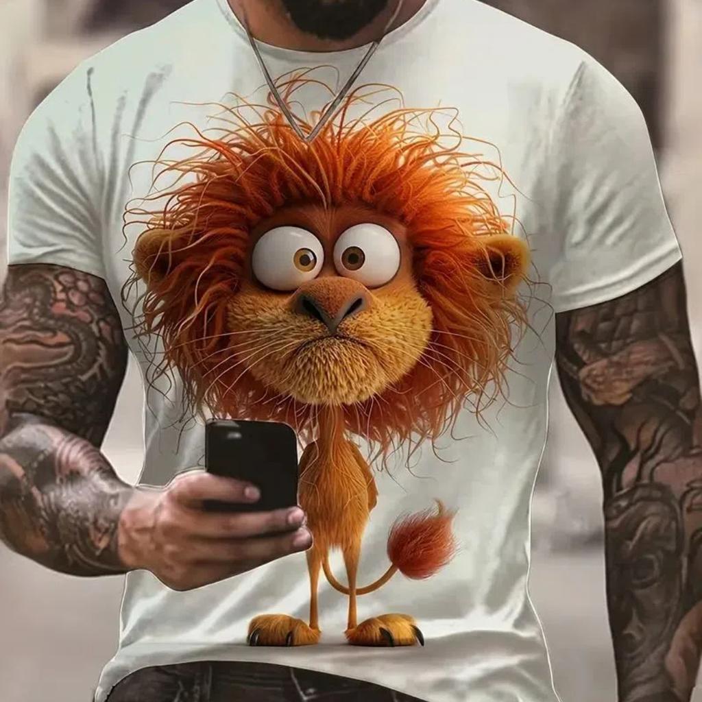 Summer Men's T Shirt Short Sleeve Animal Print Casual O-Neck Oversized Pullover Fashion Streetwear Male Clothing Cat T-Shirts
