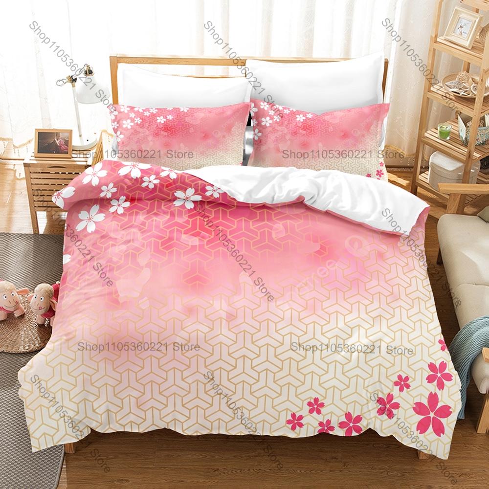 Kawaii Japanese Cherry Blossom Three Piece Bedding Set Luxury Comforter Set with Queen King Size Two household goods Anime ropa