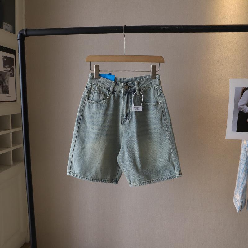 

Летние женские джинсовые шорты миди прямого кроя, стройнящие, в корейском стиле, для миниатюрных L светло-синий