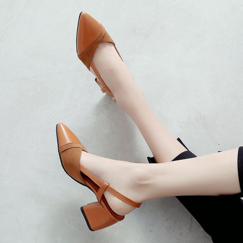 Head Mixed Color Leather Shoes Classic Wild Baotou Sandals Mary Jane high Heels Head Mixed Color Leather Shoes Classic Wild Baotou Sandals Mary Jane high Heels