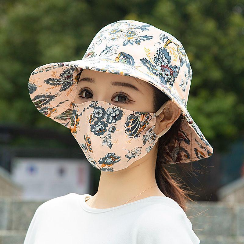 Women's UV protection mask hat integrated summer bucket hat mother sun hat tea picking hat sunshade mask