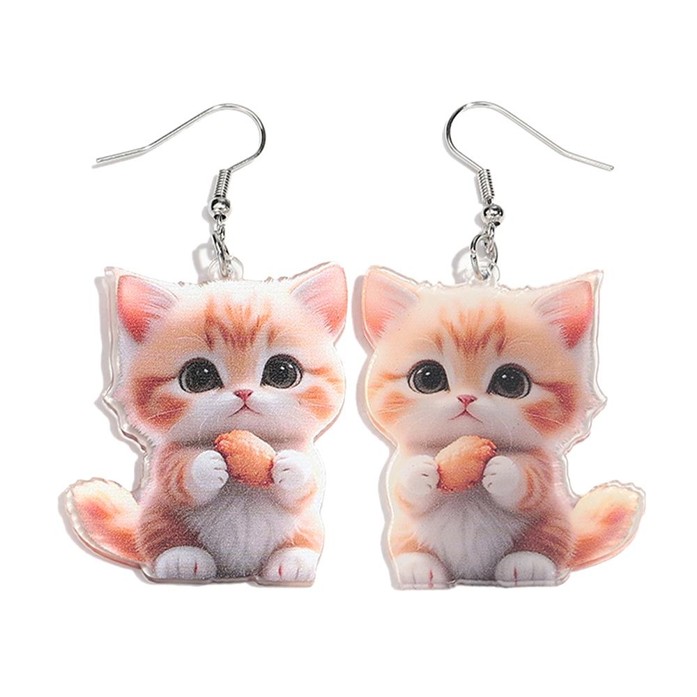 Cute 2D Flat Cat Acrylic Print Earrings for Women Funny Creative Pet Kitten Animals Drop Earring Lovely Jewelry Birthday Gifts