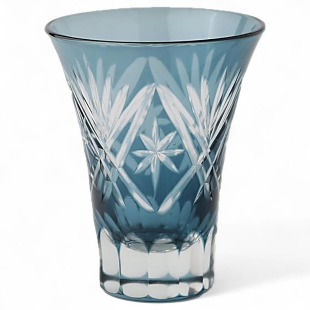Mizukage Kiriko Glass Cup for Cold Diameter X Star Fan Ink Current Model J-kitchens Sake, 6.2 7.8cm, 60cc, Design, Blue, Bisho,