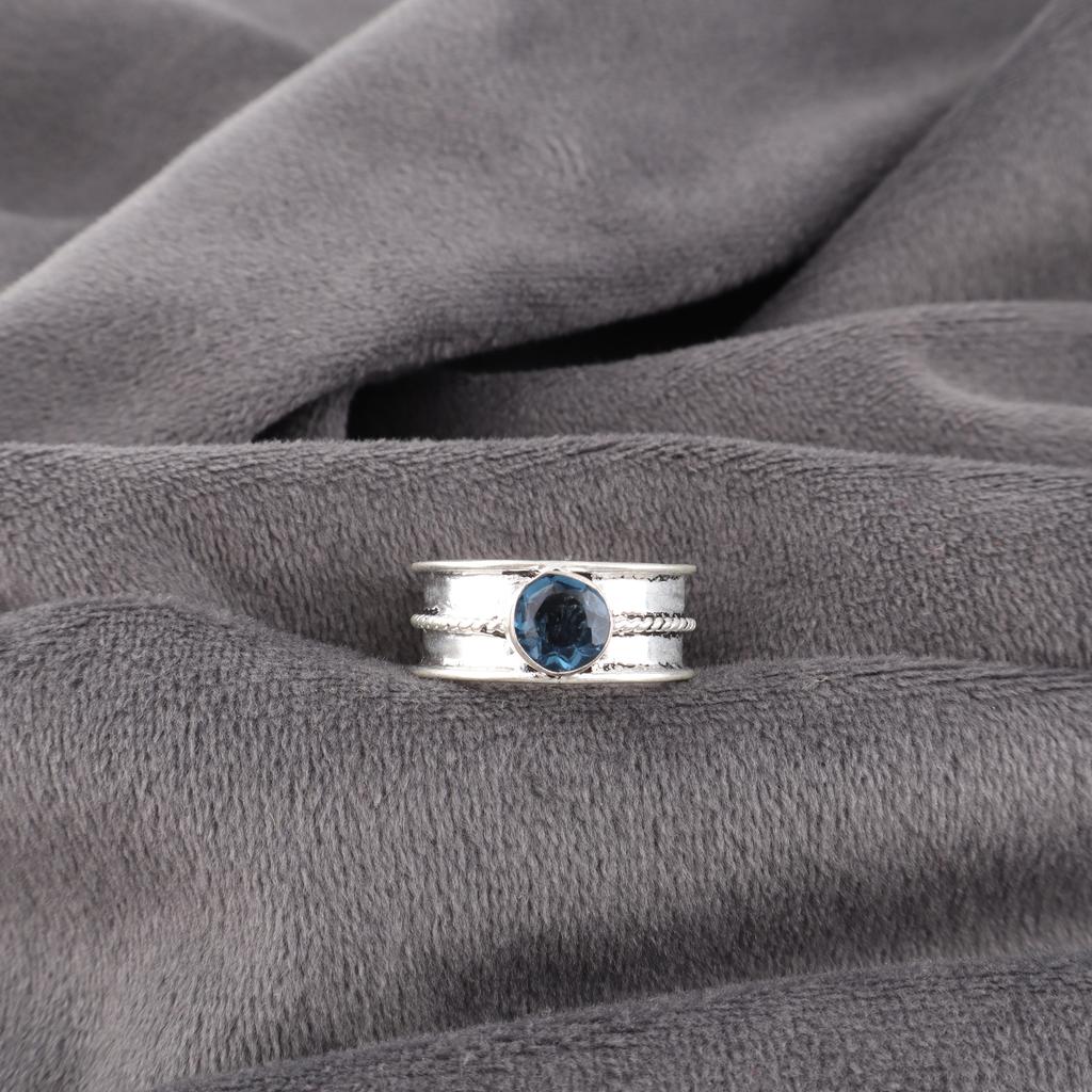 London Blautopas Schmuck, 925 massiver Sterlingsilberring, handgefertigter Edelstein-Schmuckring zum Gedenktag