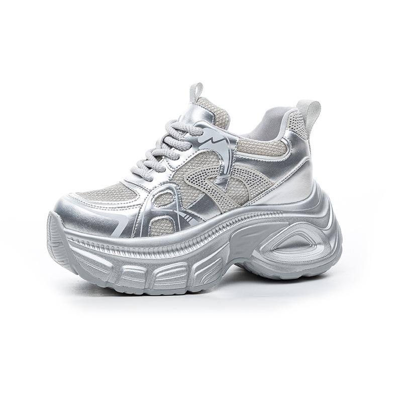 Thick-soled dad shoes women's transparent mesh thick-soled inner height increase plus rhinestones casual fashion versatile women's shoes
